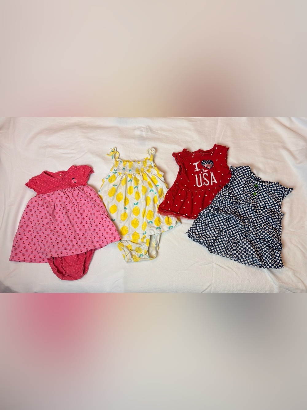 Carter’s Baby Girl 18M Outfit Bundle 4 Piece 100% Cotton 2 Dresses and 2 Tops